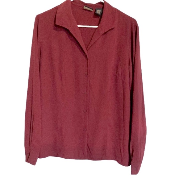LAURA SCOTT Button Down Deep Red Burgundy Long Sleeve Career Blouse Womens 14 - Picture 8 of 16
